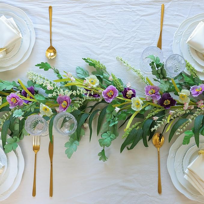 Mizii Purple Artificial Flower Garland 6FT Fake Poppy Floral Garland Hanging - Image 6