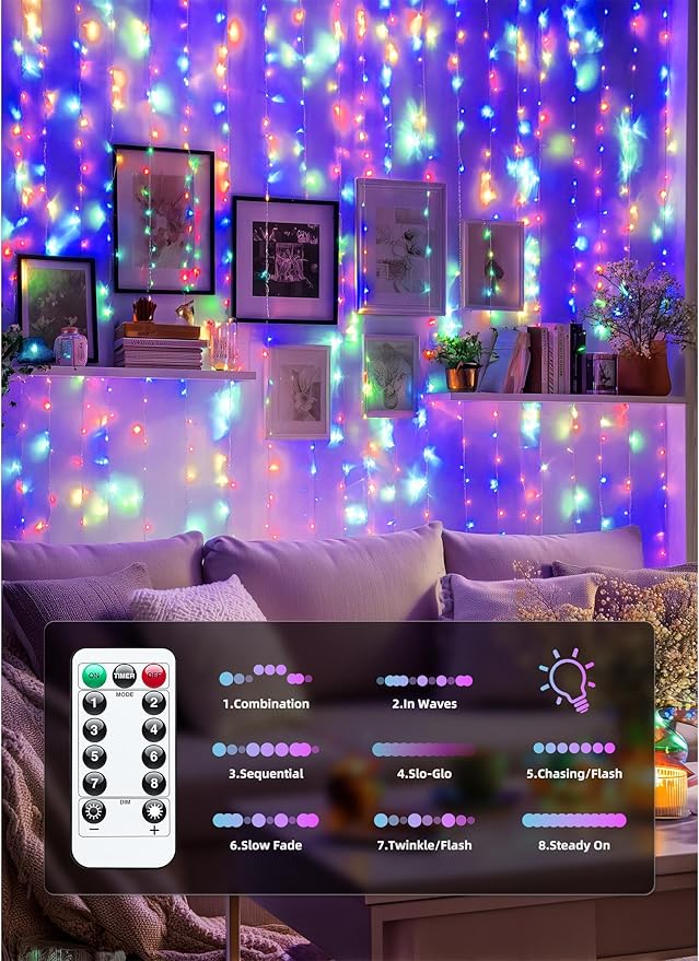 Brightown 300 LED Fairy Curtain Lights, 9.8ft x 9.8ft Multicolor Curtain String - Image 5