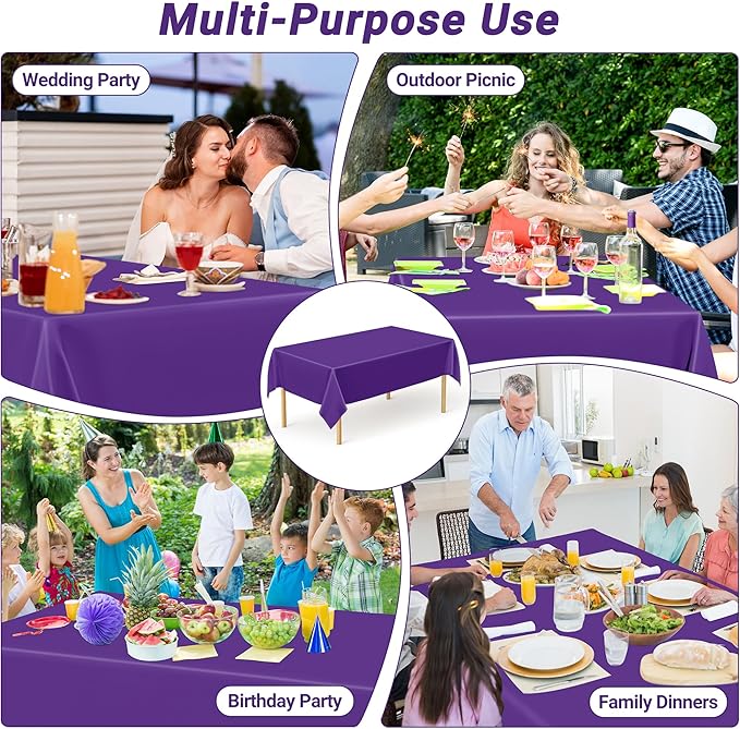 QZYL 12 PCS Purple Plastic Tablecloths, 54 in x 108 in Dinner Table Cloths - Image 6