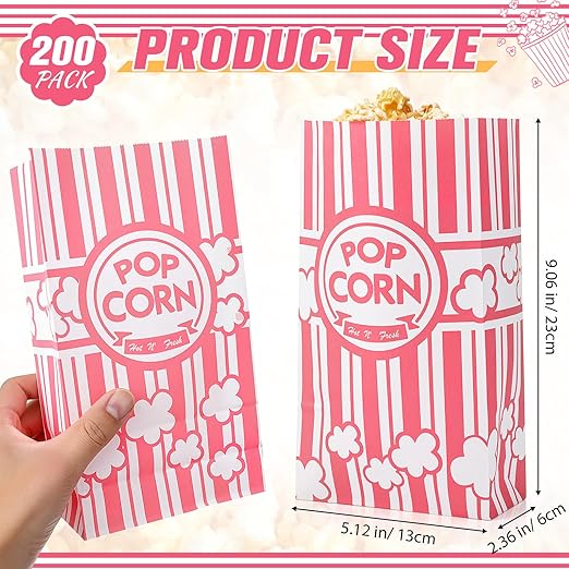 200 Pcs Paper Popcorn Bags Bulk 2 oz Large Flat Bottom Boxes Red and White - Image 2