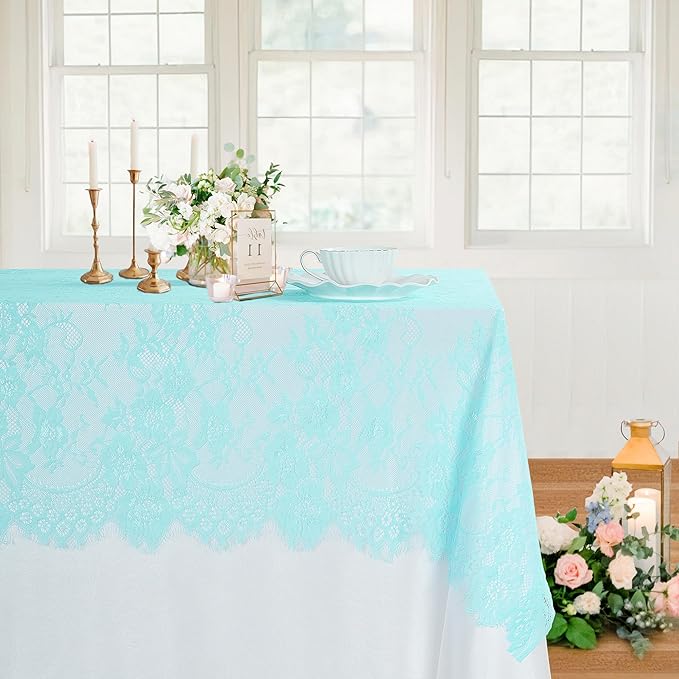 LuoluoHouse Blue Lace Tablecloth 6pcs Table Fabric 60x120 Inch - Image 3