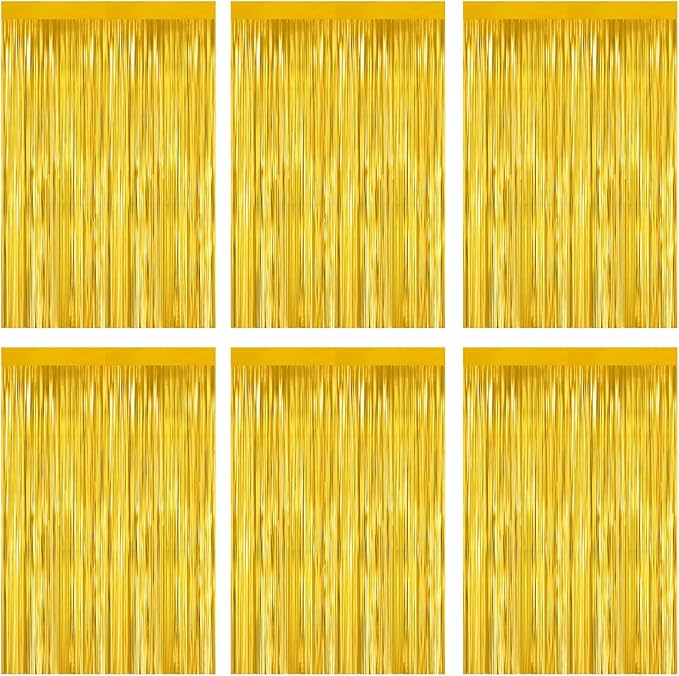 Gold Foil Fringe Curtain 3.3×8.3FT 6 Packs, Metallic Tinsel Curtains Party by Acuteye