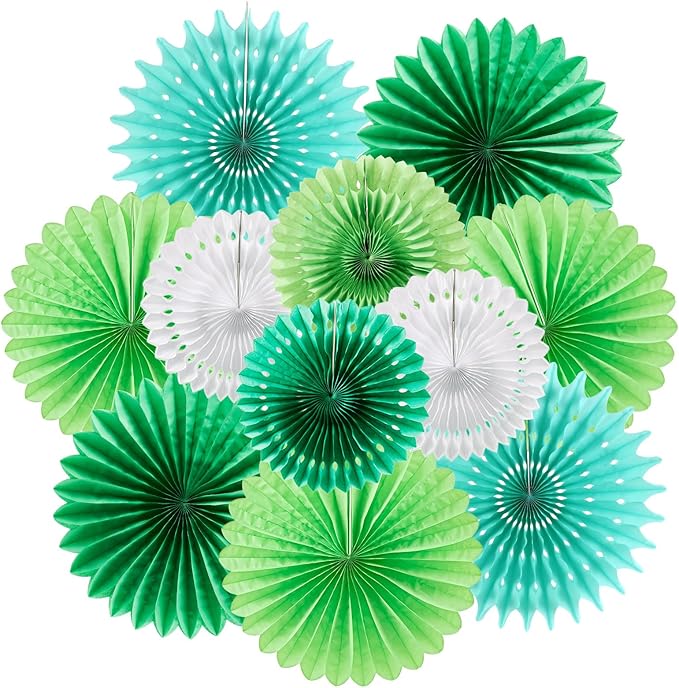SUNBEAUTY Pack of 11 Green White Party Decoration Hanging Honeycomb Round Paper by SUNBEAUTY