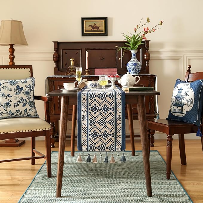 Chinoiserie Blue Stripe Table Runner - Image 2