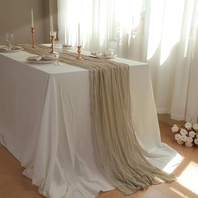Snowkingdom 6PCS 10 FT Nude Brown Cheesecloth Table Runner, 120 inch Long - Image 2