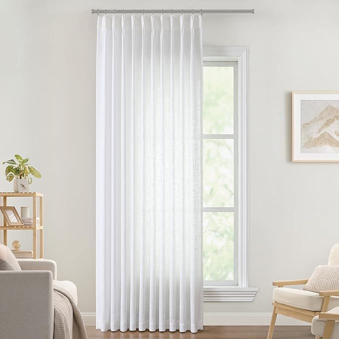 Vision Home White Pinch Pleated Semi Sheer Curtains Textured Light Filtering by VisionHome