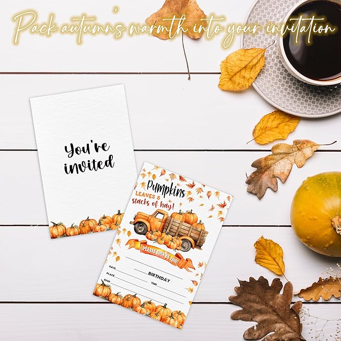 Leaves & Stacks Of Hay Birthday Party Invitation - Image 4