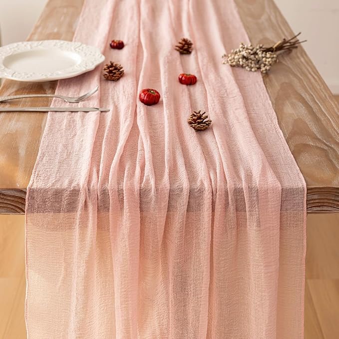 3pcs Pink Gauze Rustic Cheesecloth Table Runner 120 Inch 10 FT - Image 4