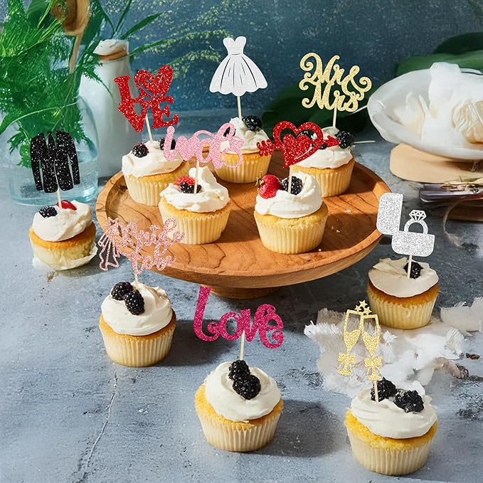 Ephlyn 30Pcs Bride to be Cupcake Toppers Glitter Wedding Cake Topper - Image 5