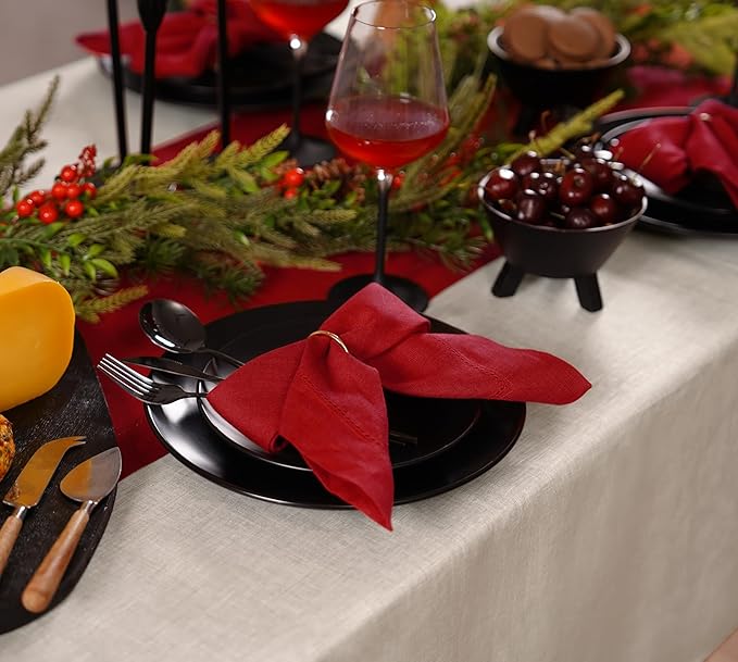 100% Pure Linen Red Napkins 20 x 20 Inch - Image 2