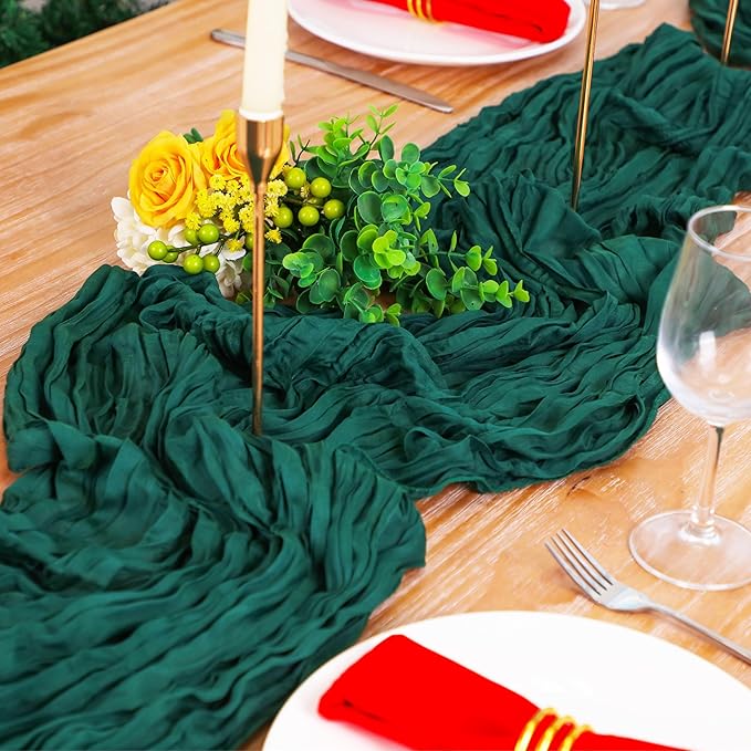 Snowkingdom Emerald Green Table Runner 120 Inch 10 Ft Rustic Boho Dark Green - Image 4