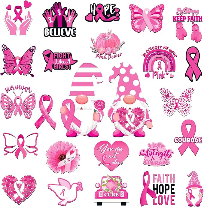 Xuhal 25 Pcs Breast Cancer Awareness Magnets Decoration Pink Gnome Ribbon by Xuhal