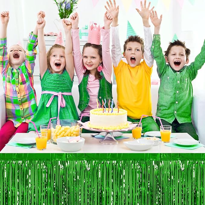 3 Pack 29 x108 Inch Green Foil Fringe Table Skirts Metallic Banner - Image 6