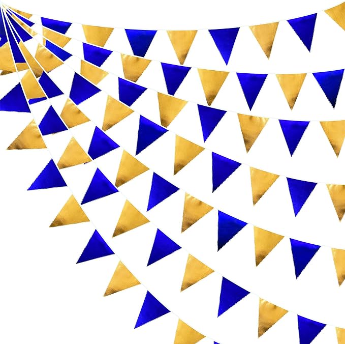 Royal Blue Gold Party Decoration Navy Blue Gold Triangle Pennant Banner Flag by pinkblume