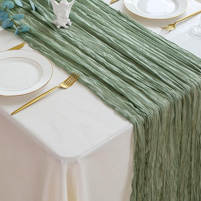 Sioloc 1 Pack Sage Green Cheesecloth Table Runner Fall Autumn Decor - Image 5