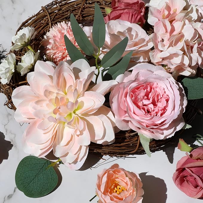 AmyHomie Pink Artificial Flowers Combo Silk Mix Peony Rose Hydrangea Daisy Fake - Image 8