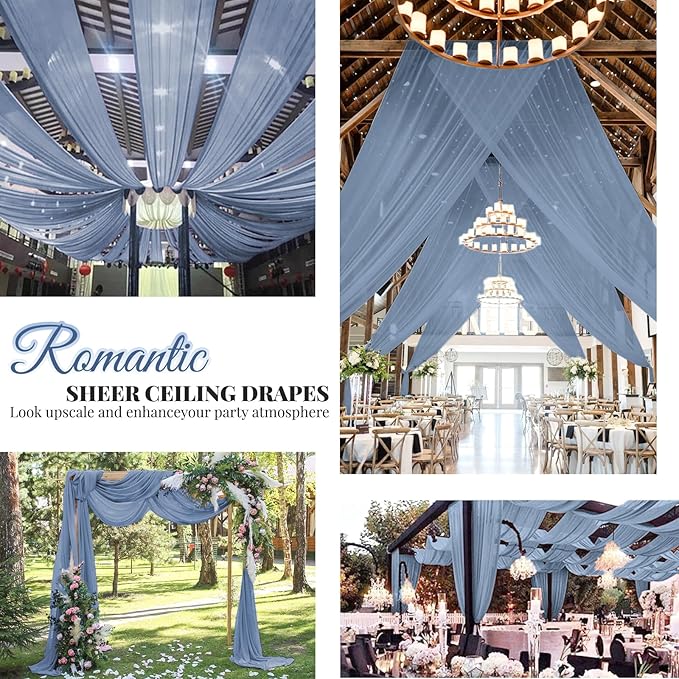 6 Panels Dusty Blue Wedding Ceiling Drapes 5ftx20ft Ceiling Drapes Chiffon - Image 7