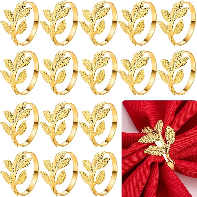 Bokon 50 Pcs Gold Napkin Rings Metal Leaf Napkin Holders Delicate Rings Bulk by Bokon