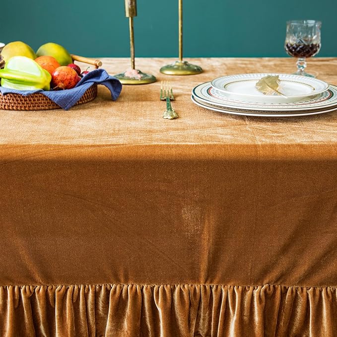 Velvet Tablecloth Luxurious Solid Rectangle Table Cloth, Oblong Retro Farmhouse - Image 8