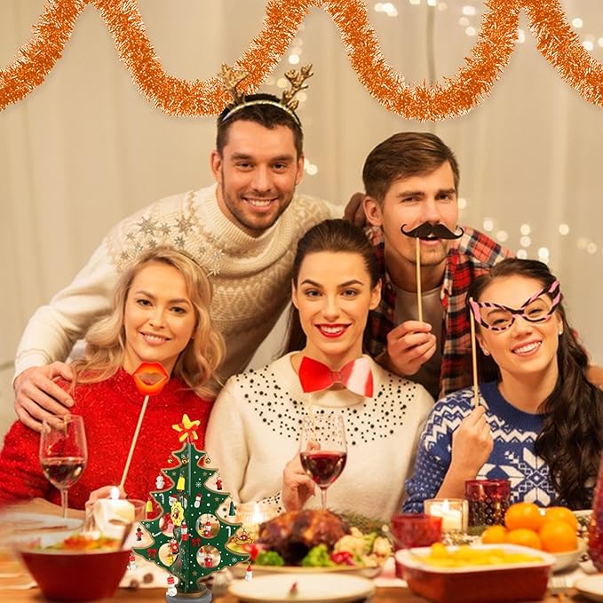25 Feet Macaron Orange Christmas Tinsel Garland, Metallic Foil Twist Banner - Image 6