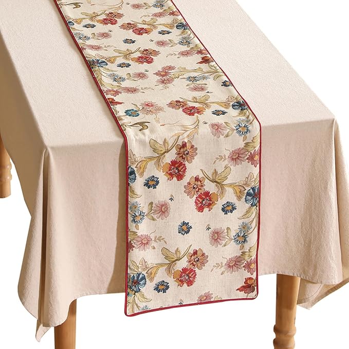 patdrea Designer Farmhouse Linen Extra Long Table Runner, Rustic Cottage Beige by Welcometopatdrea