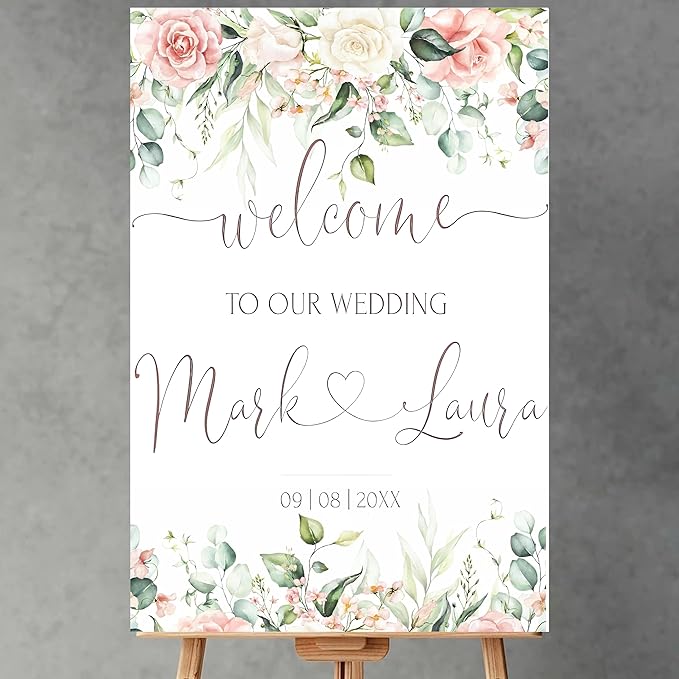 Personalized Wedding Welcome Sign, Welcome To Our Wedding Sign, Blush Pink by CENOVACY