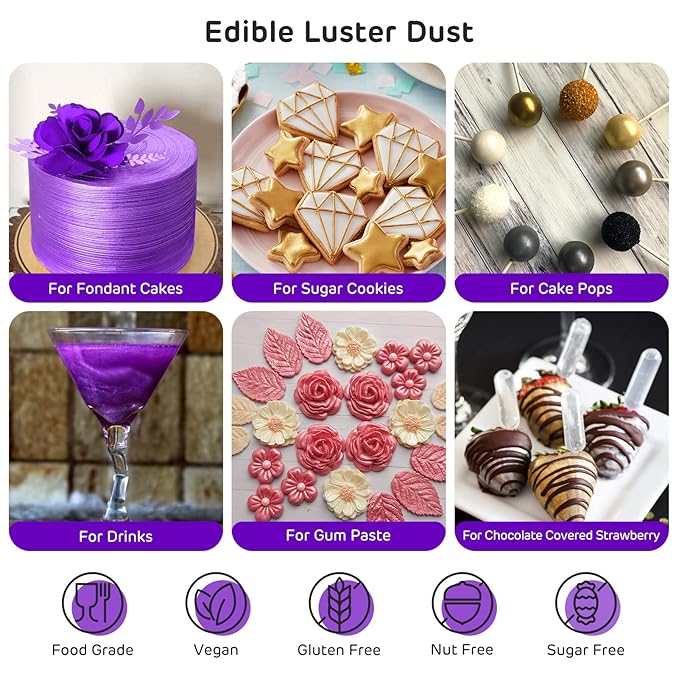 Nomeca Edible Luster Dust, 8 Grams Food Grade Shimmer Gold Cake Dust Metallic - Image 2
