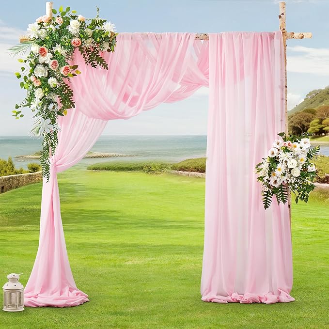SiinvdaBZX 2 Panels Wedding Arch Draping Fabric 30" x 20Ft Pink Sheer Chiffon - Image 2