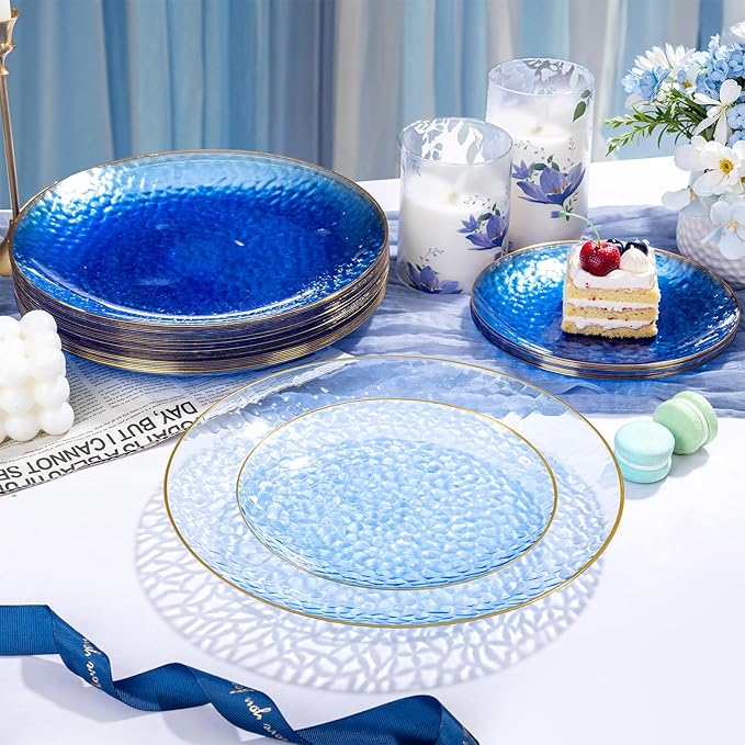 Rubtlamp 100 Pcs Blue And Gold Plastic Plates - Image 5
