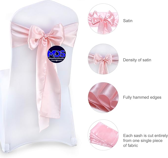 MDS Pack of 75 PCS Satin Chair Sashes Charmeuse Sateen Dining Chair Bows Ribbon - Image 6