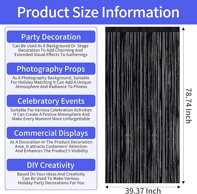 Picoway 4 Pack Foil Fringe Tinsel Backdrop Curtains, Birthday Engagement - Image 4