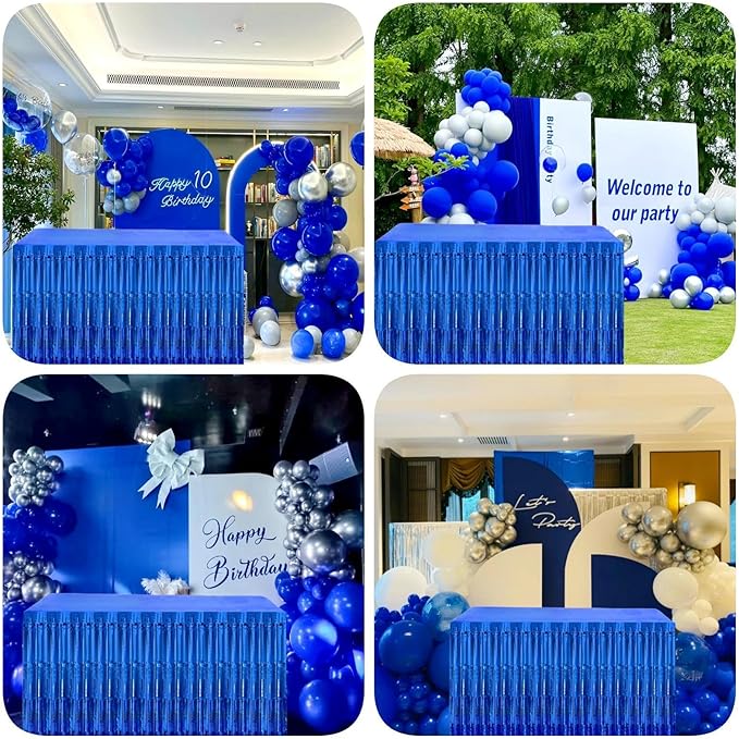 Blue Streamers Party Decorations, 2 Packs Blue Table Skirts Metallic Foil - Image 6