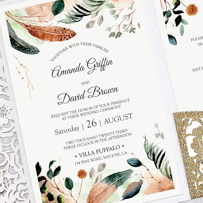 DORIS HOME 50pcs Laser Cut Wedding Invitations - Image 6