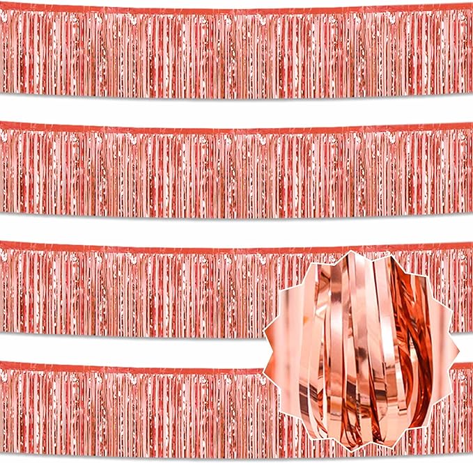 4 Pack 10 Ft Rose Gold Foil Fringe Garland Metallic Streamers Tinsel Banner by LANTIANCHEN