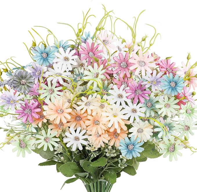 AmyHomie 6 Bundles Wildflowers Fake Daisy Outdoor Artificial Flowers UV by AmyHomie