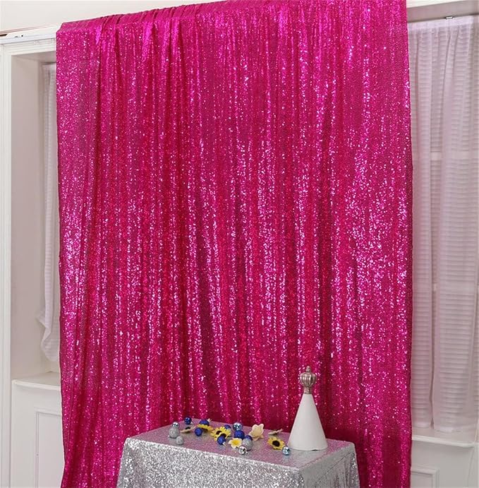 Eternal Beauty Hot Pink Sequin Backdrop, 20x10 Ft Glitter Background Curtains - Image 9