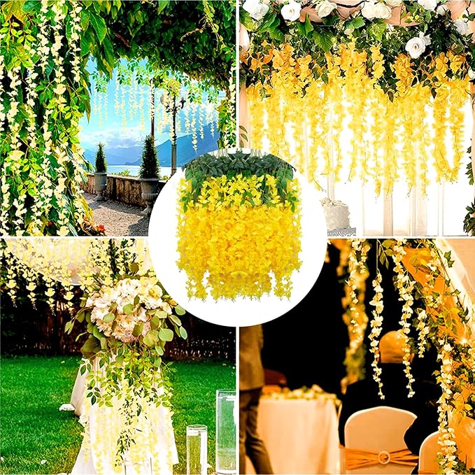 24 Pack Yellow Wisteria Hanging Flowers Garland, 3.77 Feet Artificial Flower - Image 5