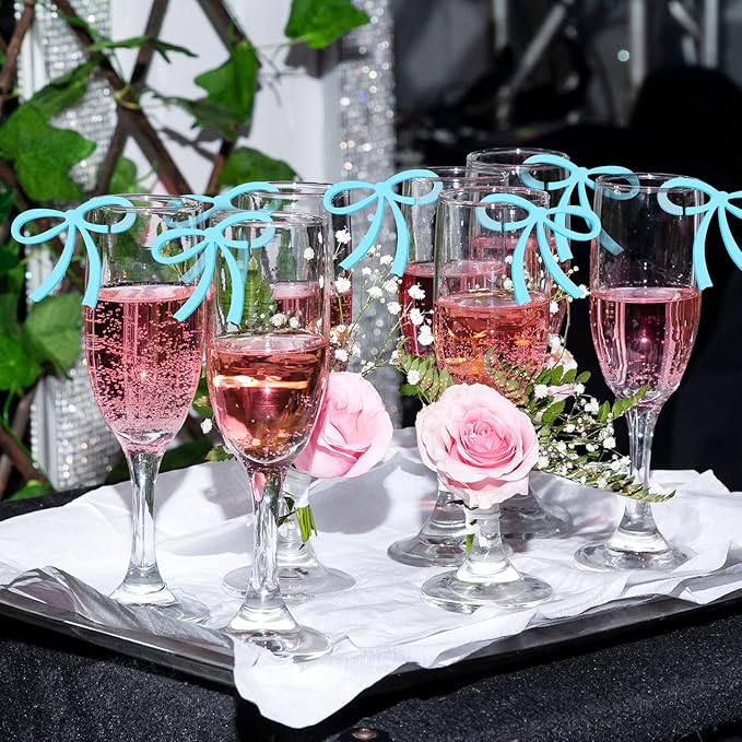 50 Pcs Bows Drink Tags Coquette Bow Wine Glass Charms Acrylic Bowknot Drink Tag - Image 3