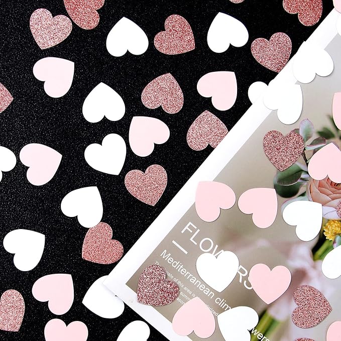 Rose-Gold Pink White Heart Confetti - Image 4