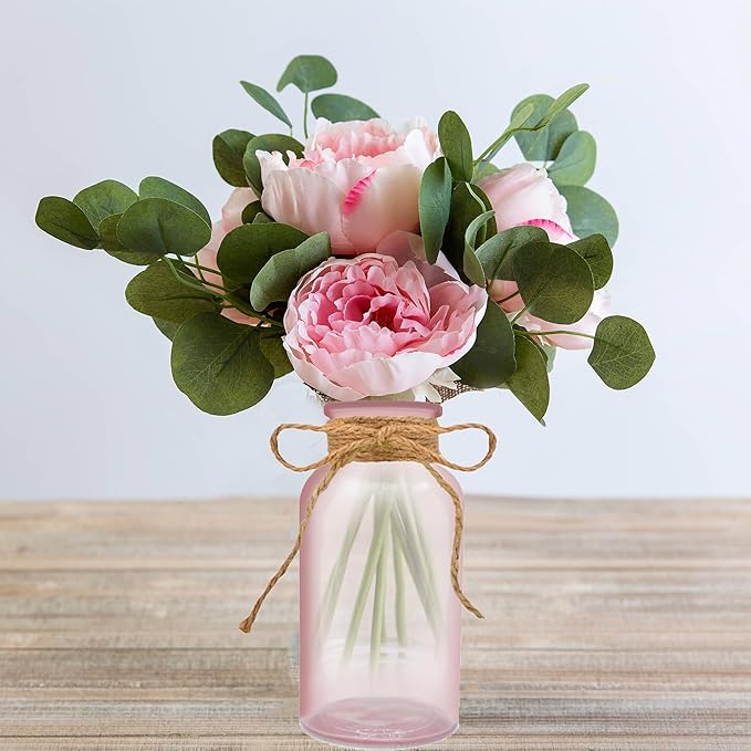 Vintage Glass Flower Vase，6 Pack Pink Farmhouse Glass Centerpiece Vases Mason - Image 6