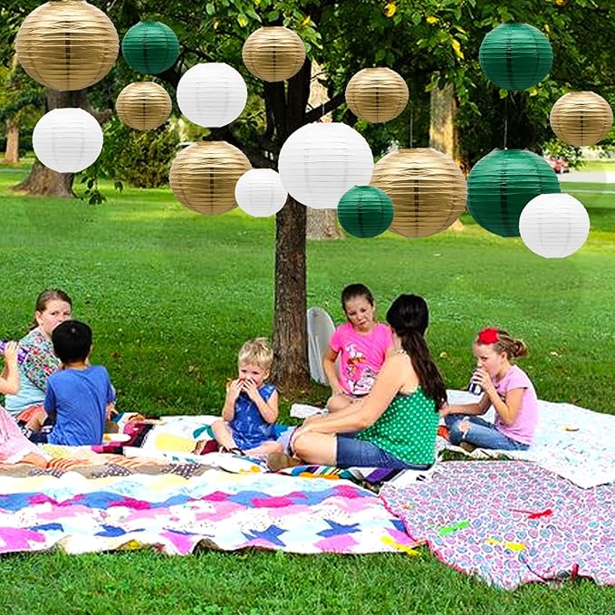 ADLKGG Green Gold Paper Lanterns Party Decorations, Round Hanging Lantern - Image 7