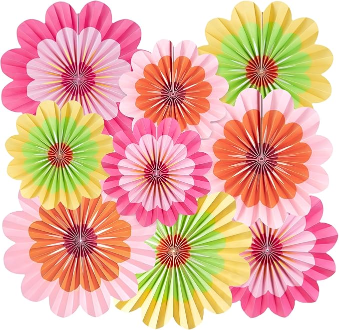 SUNBEAUTY 9 PCS Paper Flowers Decorations Hanging Carnival Paper Fans by SUNBEAUTY