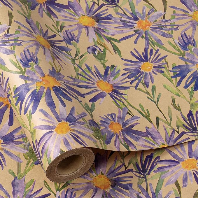 RUSPEPA Purple Daisy Floral Wrapping Paper, Watercolor Flower Kraft Paper by RUSPEPA