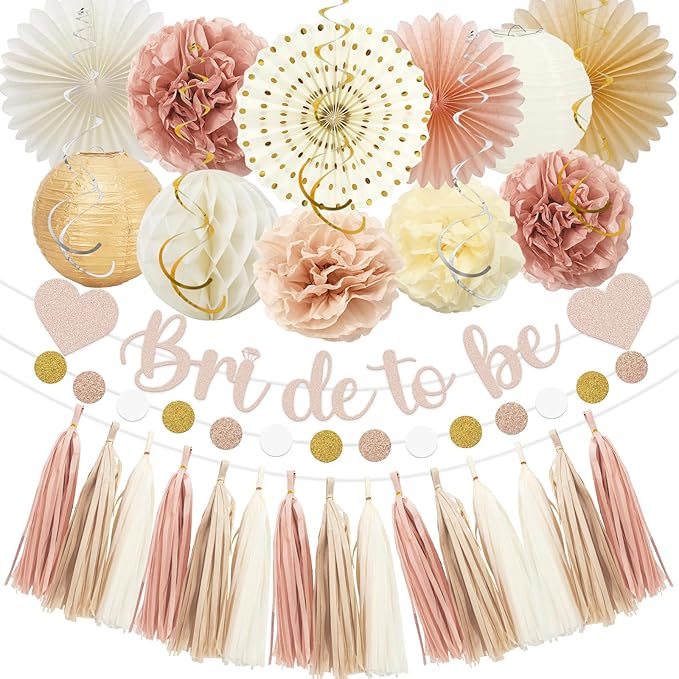 Whaline 22Pcs Boho Champagne Gold Pink Bachelorette Party Decoration Bride to by Whaline