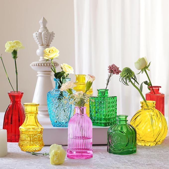 Colored Glass Bud Vases Set of 24, Vintage Small Vases - Image 3