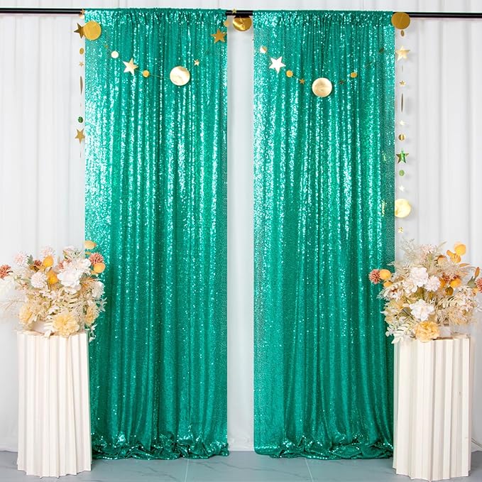 ShinyBeauty 2PCS 4x7FT Green Sequin Backdrops | Sparkle & Shimmer Photo - Image 2