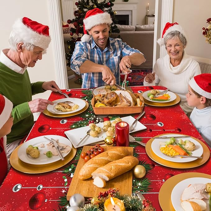 6Pieces Merry Christmas Tablecloth Plastic Christmas Tree Ball Table Cover - Image 5