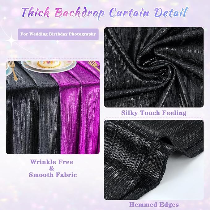 9.6x8FT Black Sequin Curtains: Photo Backdrop Drapes 2 Pieces 4.8x8FT Birthday - Image 7