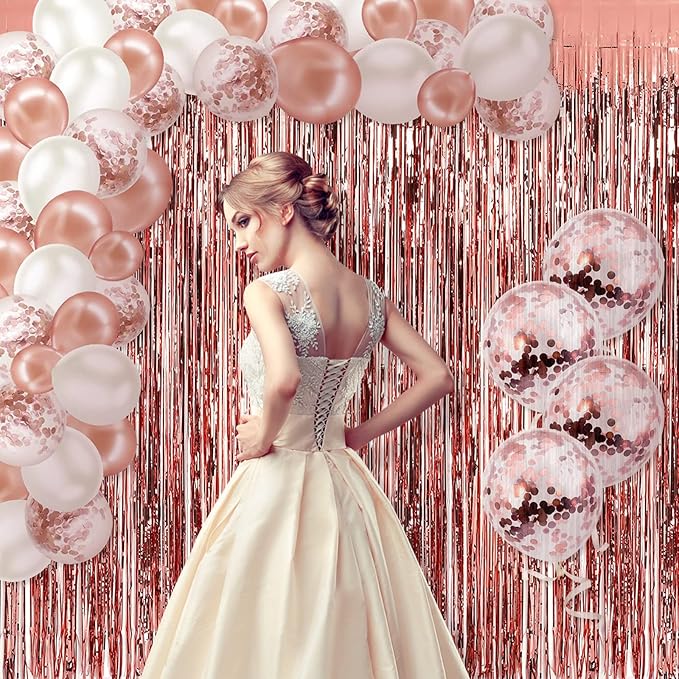 5 Pack Rose Gold Fringe Backdrop 3.2ft x 8.2ft Foil Curtain Tinsel Fringe - Image 5
