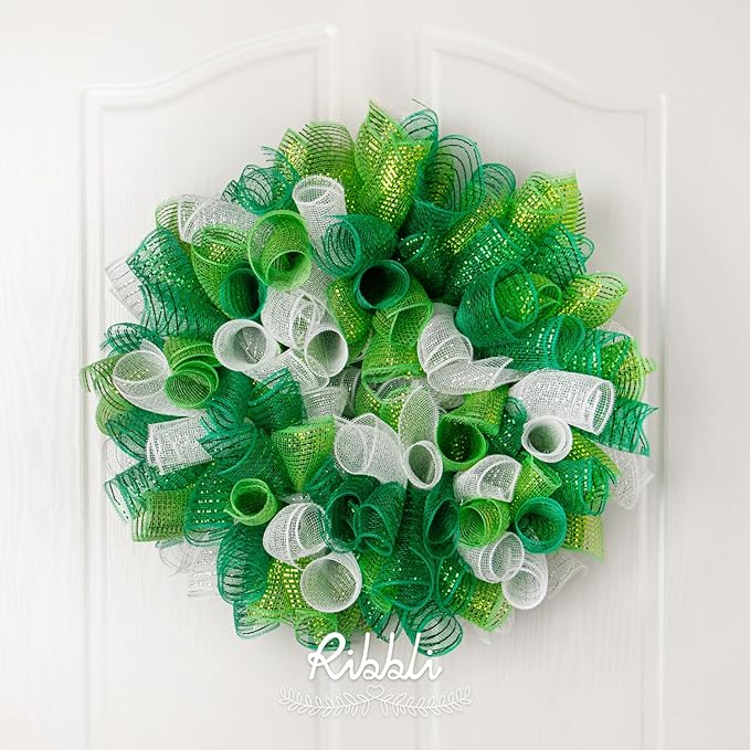 Ribbli 2 Rolls Emerald Green Mesh Ribbon, 10 inch x 30 feet Each Roll, Metallic - Image 4